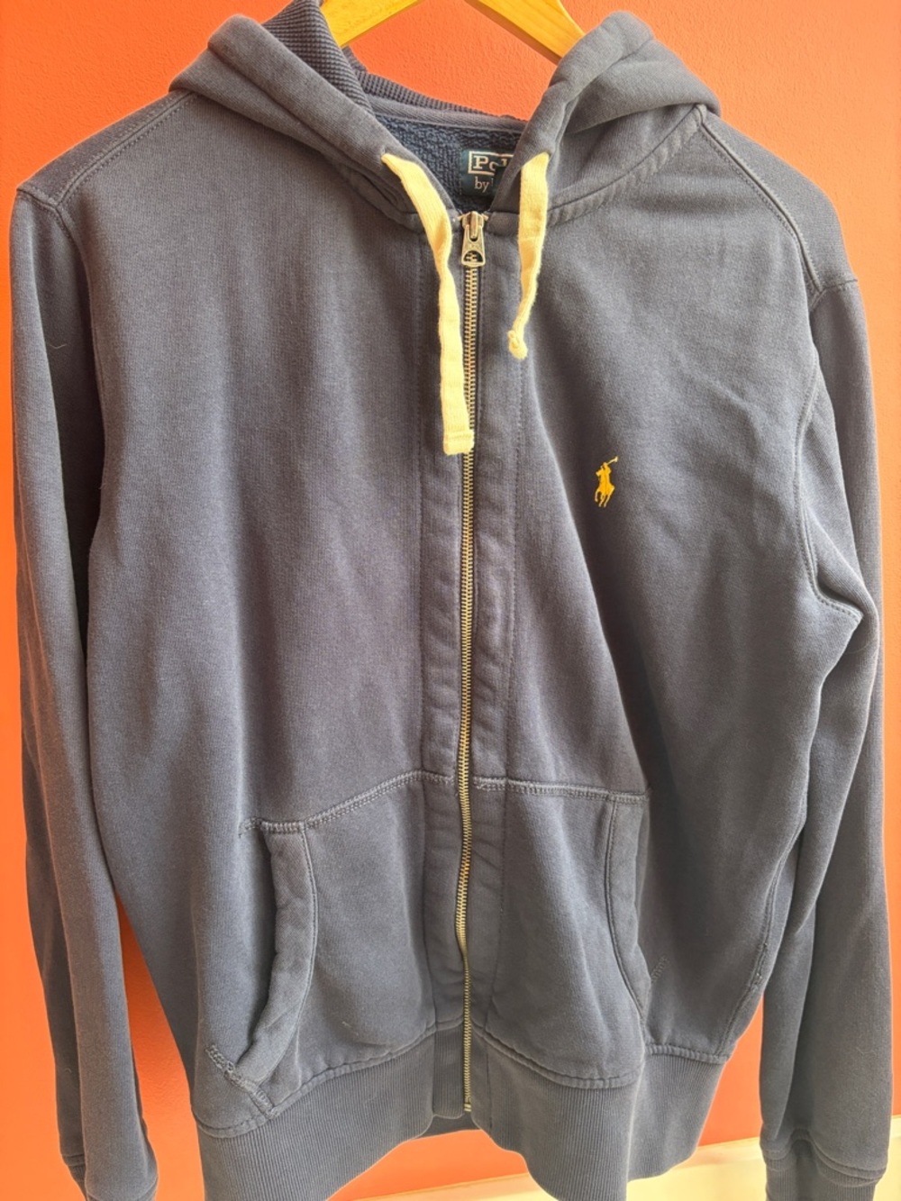 Ralph Lauren Navy Hoodie with Yellow Drawcords